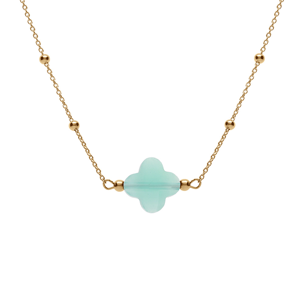 Collier en argent dor� cha�ne boules et tr�fle en verre facet� vert clair 38+5cm - Vue 1