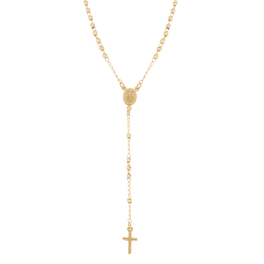 Collier en argent dor chapelet avec boules diamantes - 45+5cm - Vue 1