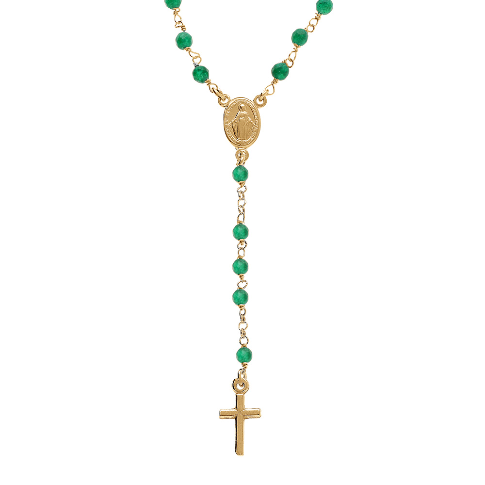 Collier en argent dor� chapelet boules facet�es agate vertes  - 45+5cm - Vue 1