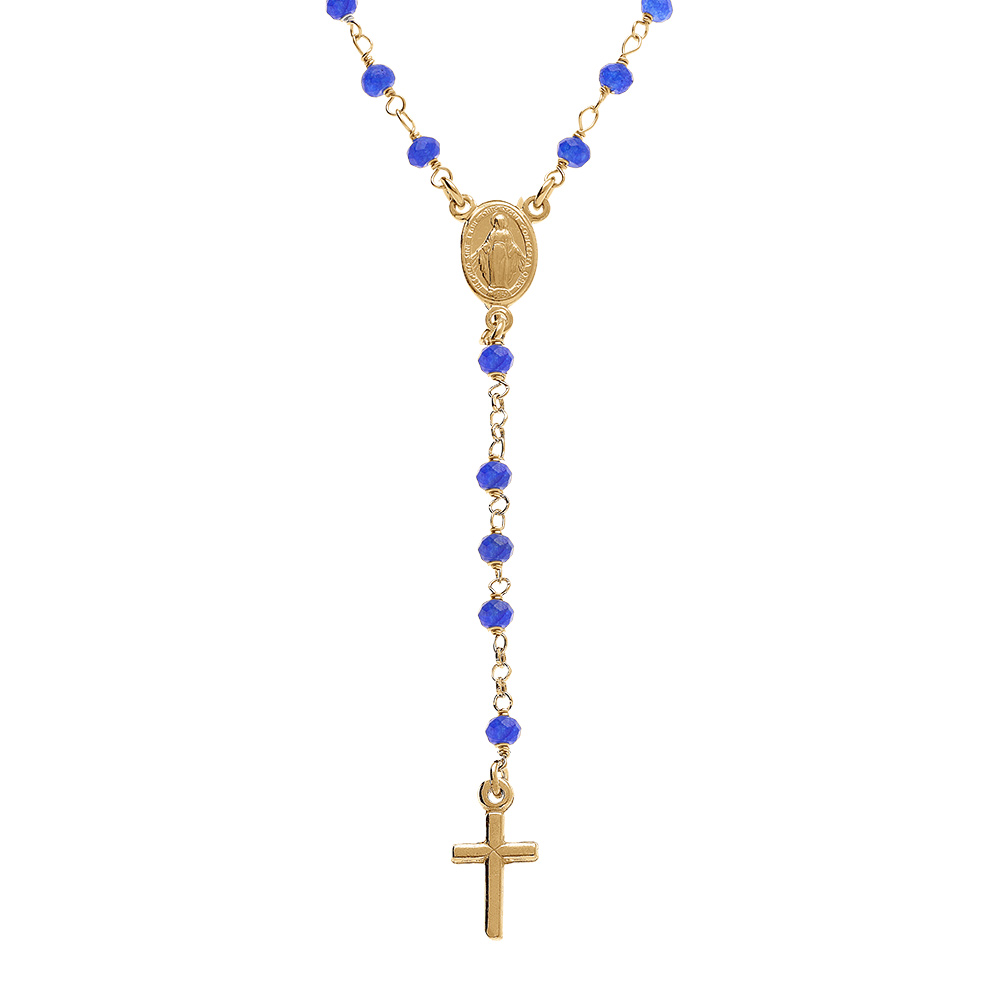 Collier en argent dor� chapelet boules facet�es agates bleues  - 45+5cm - Vue 1