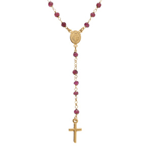 Collier en argent doré chapelet boules facetées rodolite violettes - 45+5cm - Vue 1