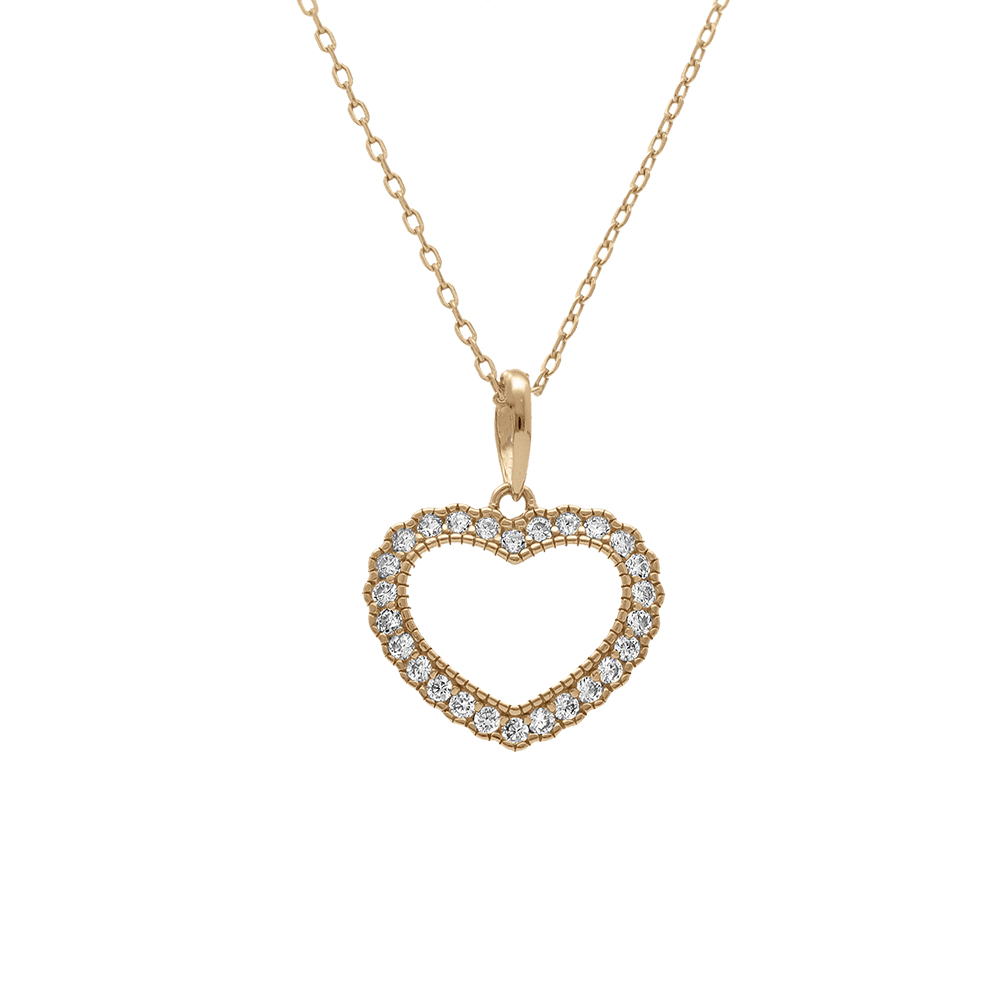 Collier en argent dor� coeur avec contour d\'oxydes blancs - 38+5cm - Vue 1