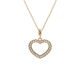 Collier en argent dor coeur avec contour d\'oxydes blancs - 38+5cm - Vue 1