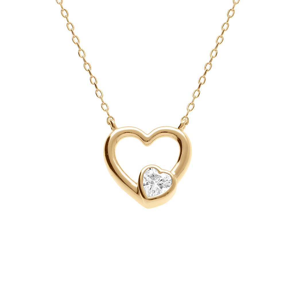 Collier en argent dor� coeur lisse avec oxyde blanc serti -  40+3cm - Vue 1