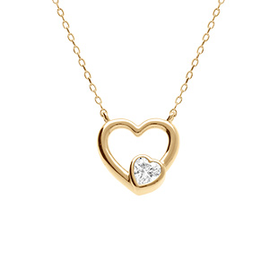 Collier en argent dor� coeur lisse avec oxyde blanc serti -  40+3cm