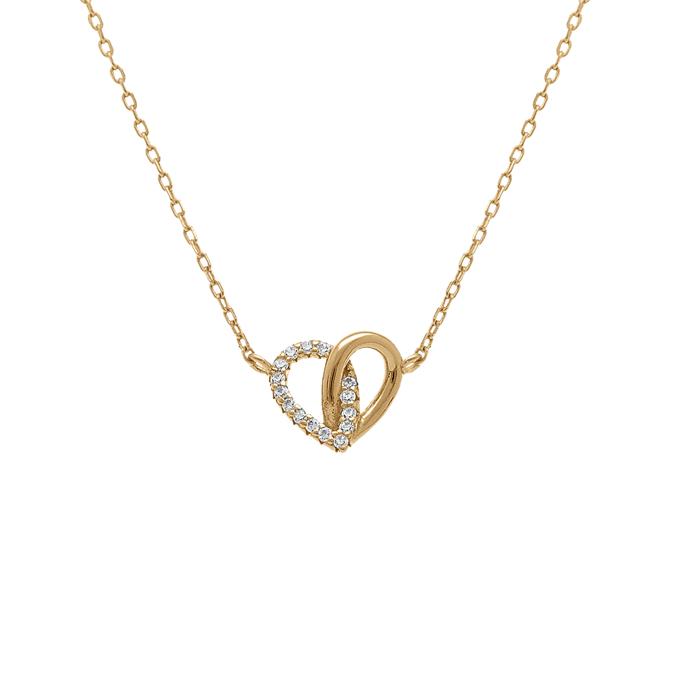 Collier en argent dor� coeurs entrelac�s dont un orn� d\'oxydes blancs - 38+5cm - Vue 1