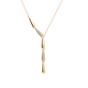 Collier en argent dor cravate lisse et oxydes blancs sertis - 40+3cm