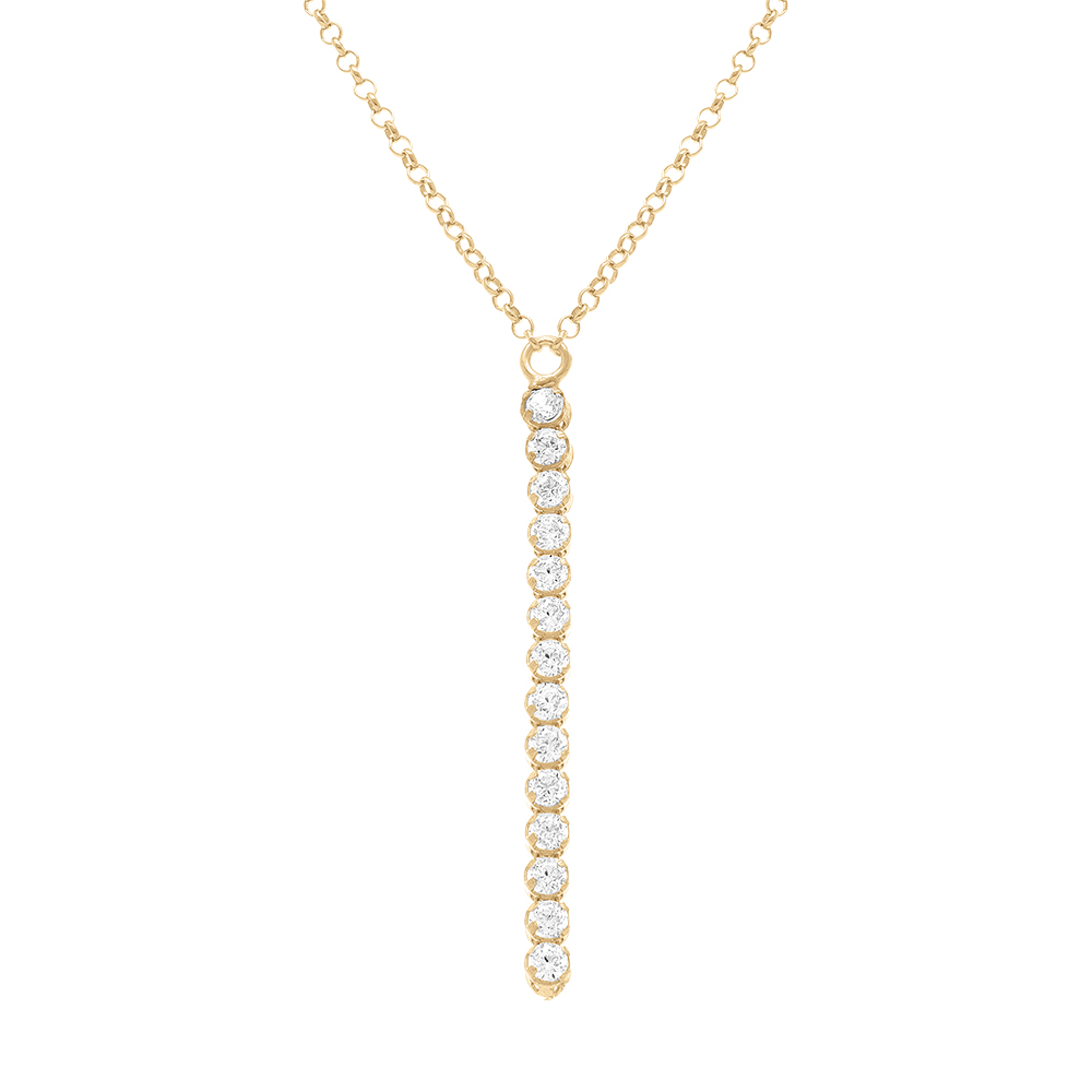 Collier en argent dor� forme Y avec riviere d\'oxydes blancs sertis - 41+5cm - Vue 1