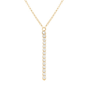 Collier en argent dor forme Y avec riviere d\'oxydes blancs sertis - 41+5cm - Vue 1