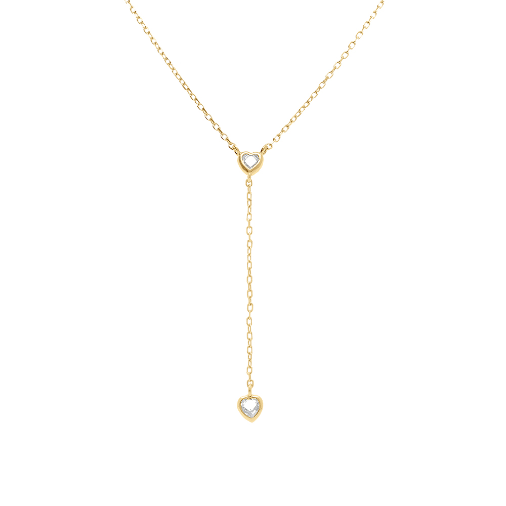 Collier en argent dor� forme cravate avec coeurs d\'oxydes blancs - 38+5cm - Vue 1