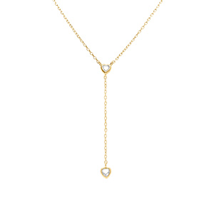 Collier en argent doré forme cravate avec coeurs d\'oxydes blancs - 38+5cm - Vue 1