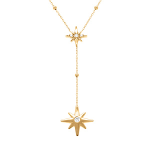 Collier en argent doré forme cravate avec étoile du nord et oxyde blanc serti - 38+5cm - Vue 1