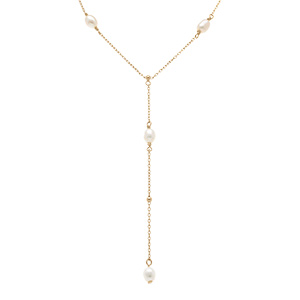 Collier en argent dor forme cravate avec perles de culture d'eau douce - 38+5cm