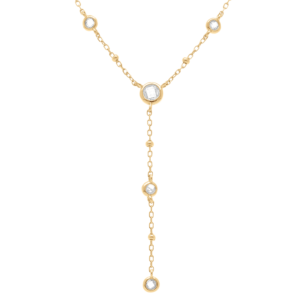 Collier en argent dor� forme cravate oxydes blancs - 38+5cm - Vue 1