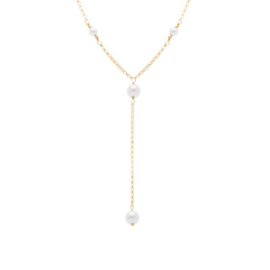 Collier en argent doré forme cravate perles blanches imitation _ 38+5cm - Vue 1