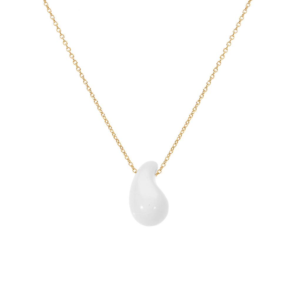 Collier en argent dor� goutte en verre blanc 40+5cm - Vue 1