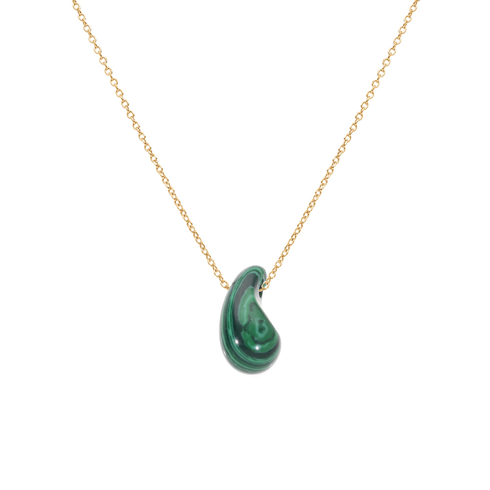 Collier en argent dor� goutte en verre malachite imitation 40+5cm - Vue 1