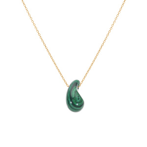 Collier en argent doré goutte en verre malachite imitation 40+5cm - Vue 1