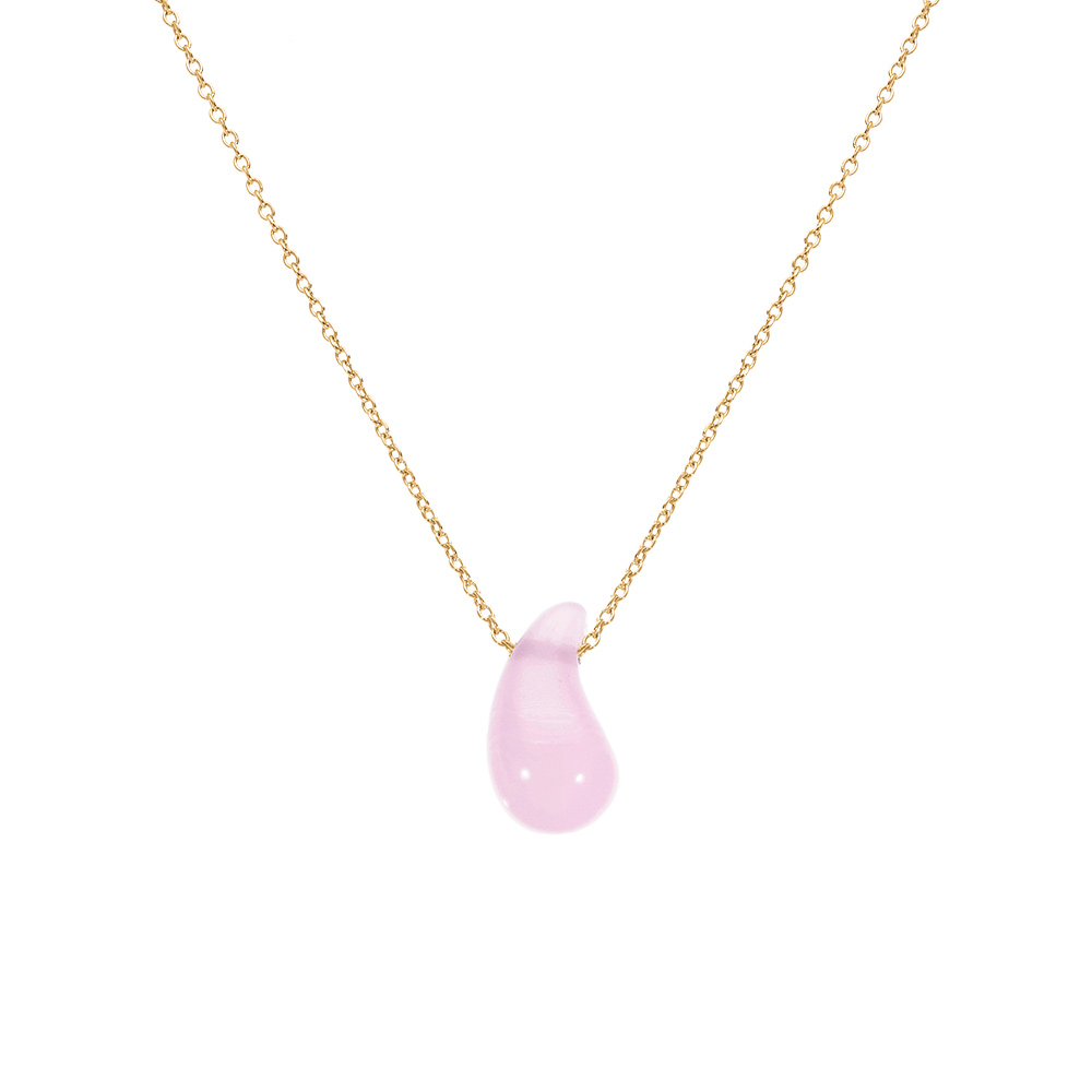 Collier en argent dor� goutte en verre rose 40+5cm - Vue 1