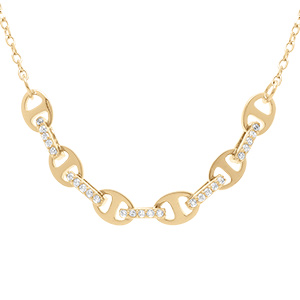 Collier en argent dor grain de caf avec oxydes blancs sertis - 40+3cm