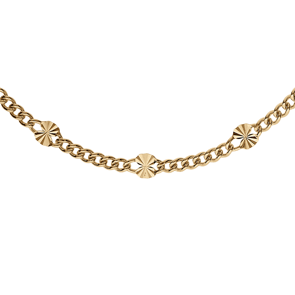 Collier en argent dor� maille gourmette pastilles diamant�es �toile - 42cm - Vue 1