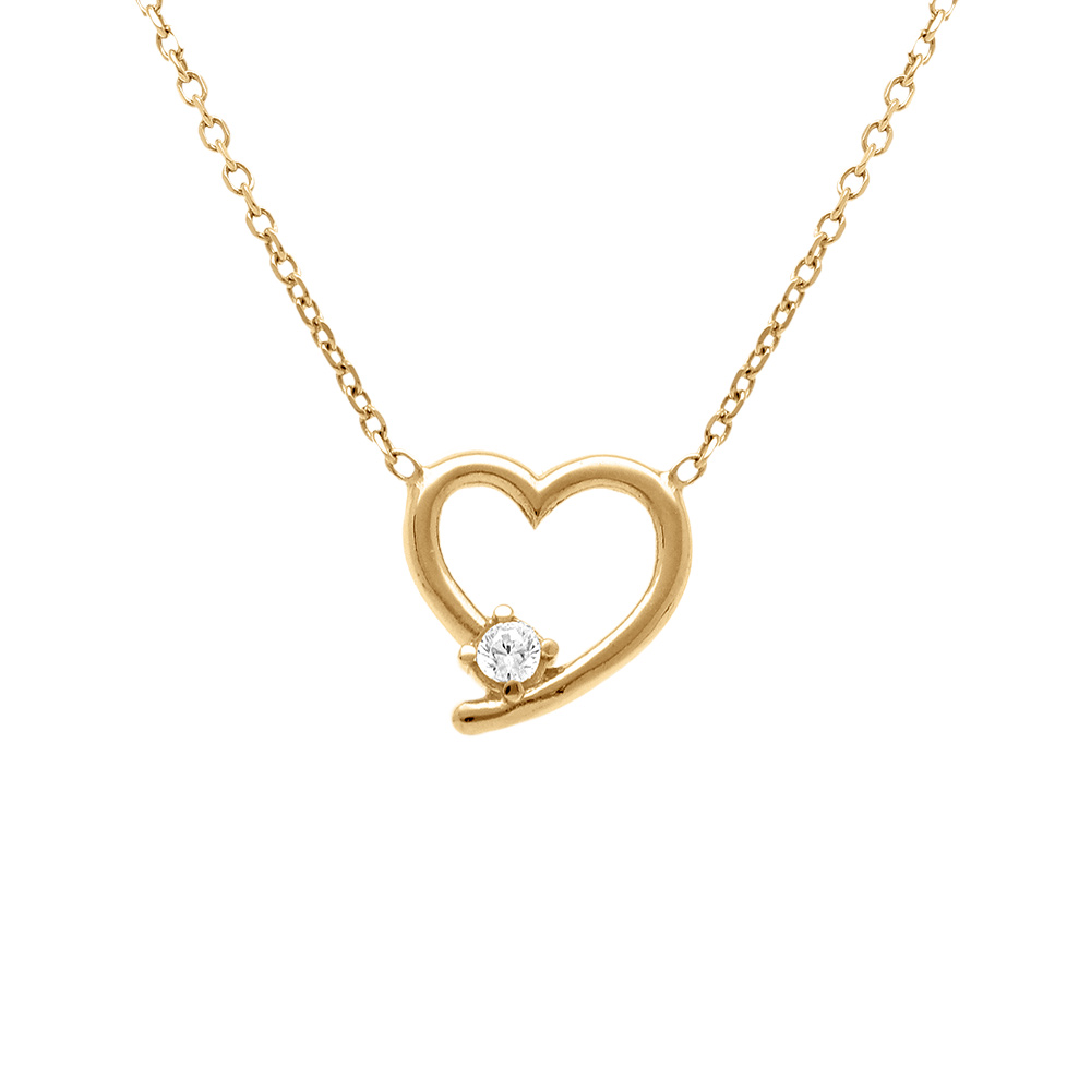 Collier en argent dor� motif coeur avec un oxyde blanc serti  - 40+5cm - Vue 1