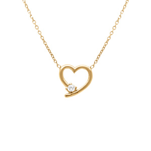 Collier en argent doré motif coeur avec un oxyde blanc serti - 40+5cm - Vue 1