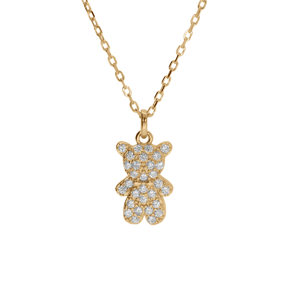 Collier en argent dor� ourson avec oxydes blancs 38+6cm - Vue 1