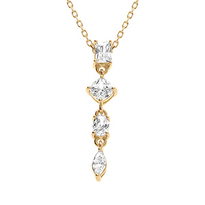 Collier en argent dor pendant avec quatre oxydes blancs sertis - 40+3cm