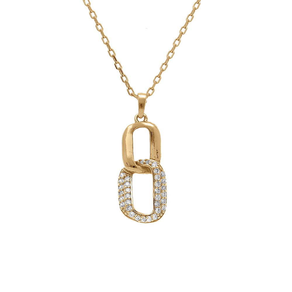 Collier en argent dor� pendant 2 �l�ments entrem�l�s 1 lisse et 1 avec contour d\'oxydes blancs - Vue 1