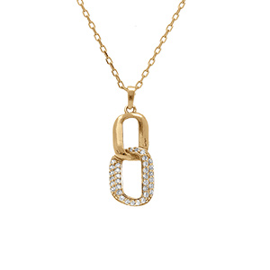 Collier en argent dor pendant 2 lments entremls 1 lisse et 1 avec contour d'oxydes blancs