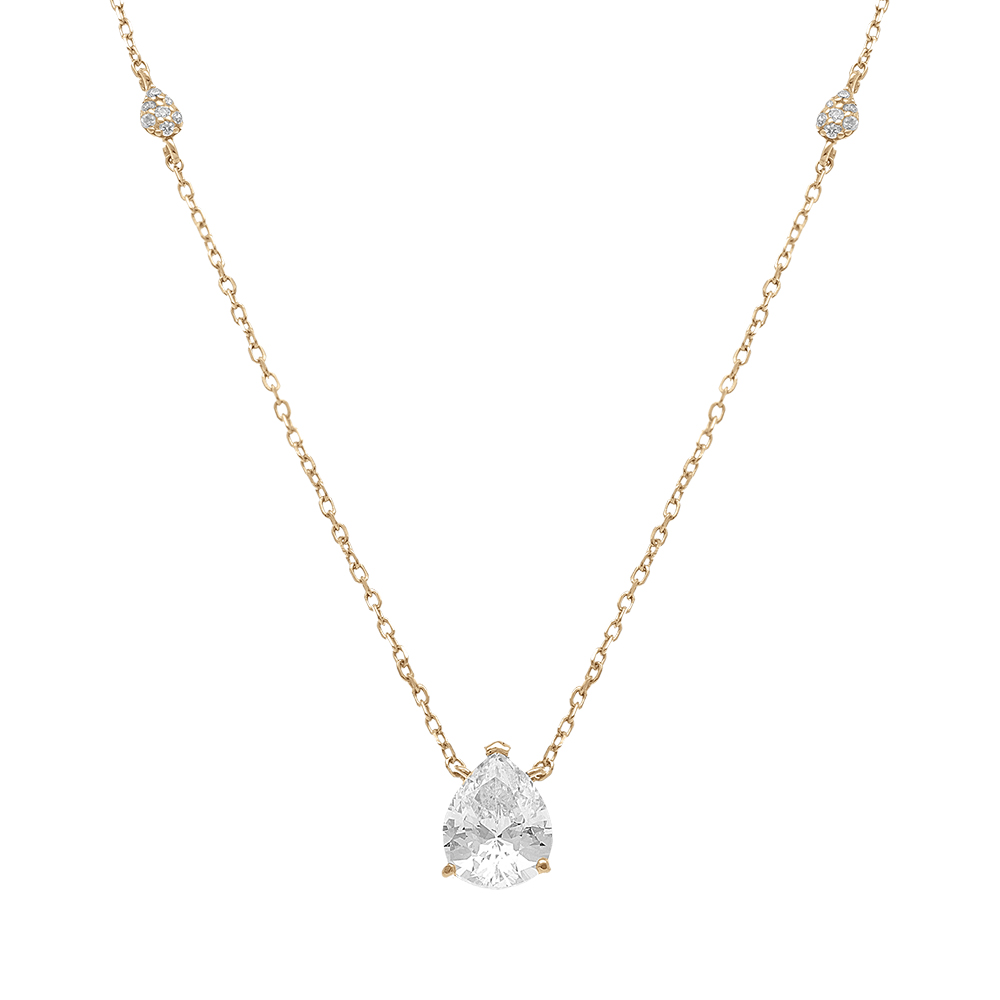 Collier en argent dor� pendant goutte oxyde blanc - 38+5cm - Vue 1