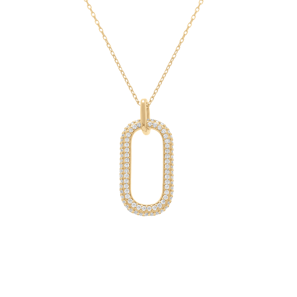 Collier en argent dor� pendant rectangulaire pav� d\'oxydes blancs - 38+5cm - Vue 1