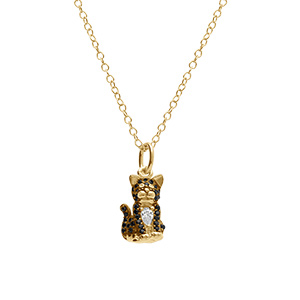 Collier en argent doré pendentif chat oxydes noirs et blancs - 38+5cm - Vue 1