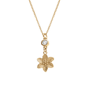 Collier en argent doré pendentif fleur avec un oxyde blanc serti - 40+5cm - Vue 1