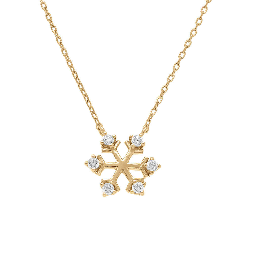 Collier en argent dor� pendentif flocon de neige avec oxydes blancs - Vue 1