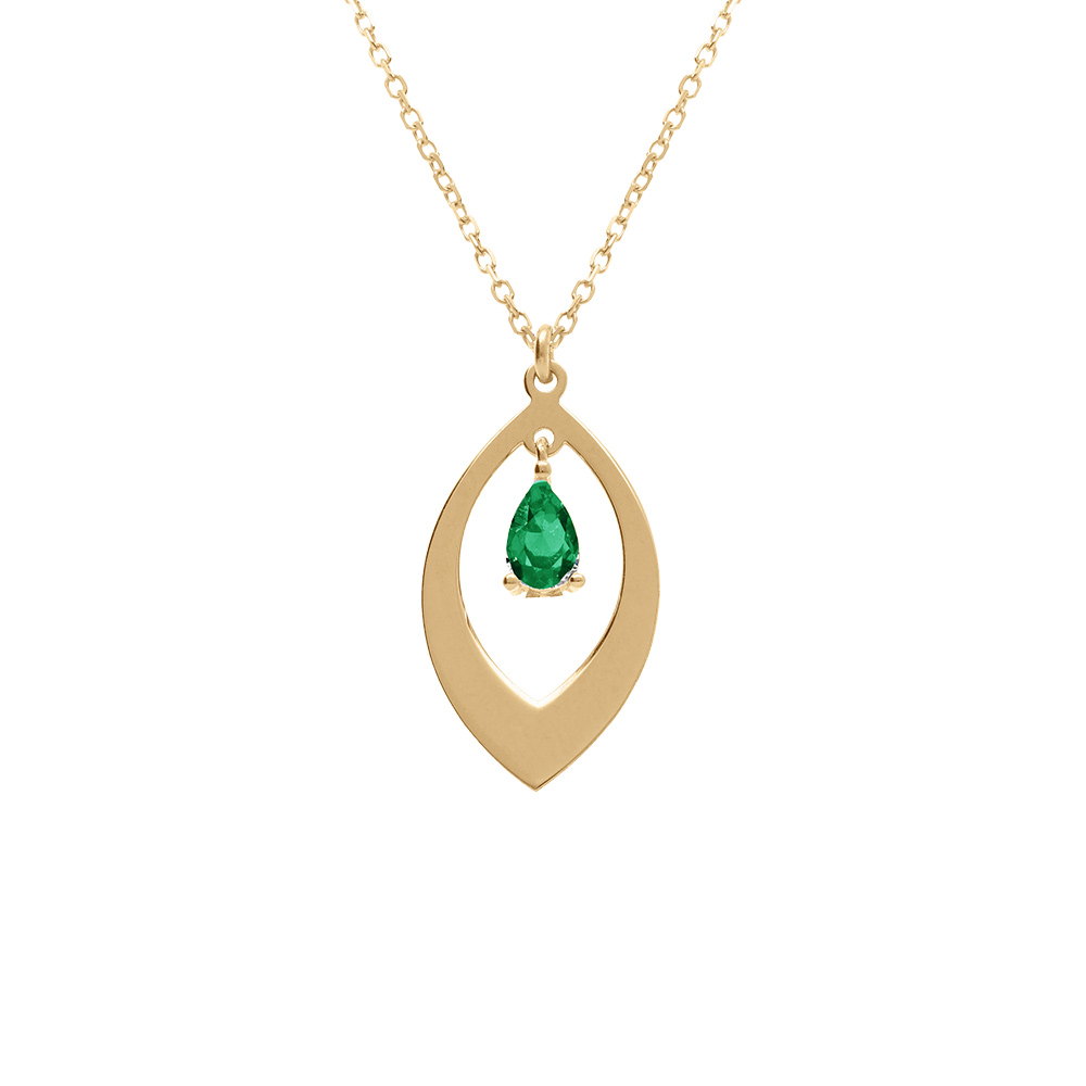 Collier en argent dor� pendentif navette et oxyde vert 40+5cm - Vue 1