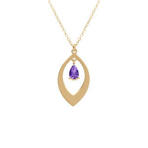 Collier en argent doré pendentif navette et oxyde violet 40+5cm - Vue 1