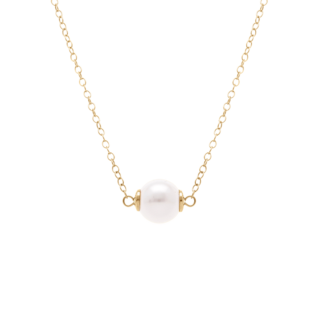 Collier en argent dor� perle blanche imitation 8mm - 40+5cm - Vue 1