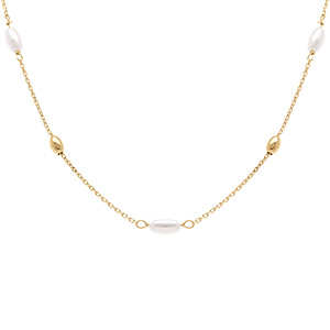 Collier en argent dor perle blanche imitation et olives - 38+5cm