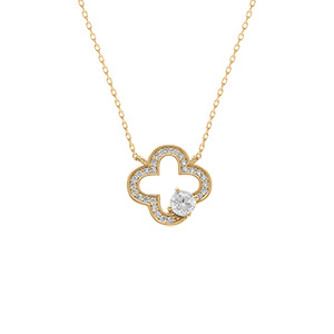Collier en argent doré trèfle avec contour d\'oxydes blancs - 38+5cm - Vue 1