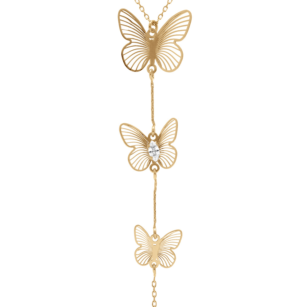 Collier en argent dor� trois papillons avec oxyde blanc - 40+5cm - Vue 1