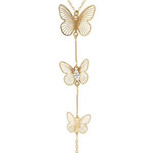 Collier en argent dor� trois papillons avec oxyde blanc - 40+5cm