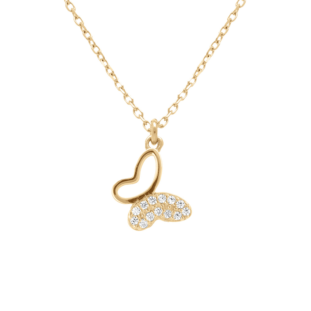 Collier en argent dor�avec pendentif  papillon et oxydes blancs sertis - 40+5cm - Vue 1