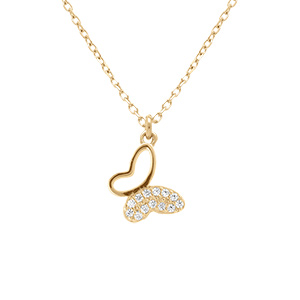Collier en argent dor�avec pendentif  papillon et oxydes blancs sertis - 40+5cm