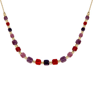 Collier en argent et dorure jaune avec cubes en verre degradé violet et grenat 42+5cm - Vue 1