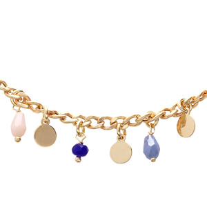 Collier en argent et dorure jaune avec pampilles pastilles et pierres facetées bleues 38+5cm - Vue 1