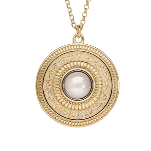 Collier en argent et dorure jaune avec Pendentif motif rond antique et pierre opale véritable 42+3cm - Vue 1
