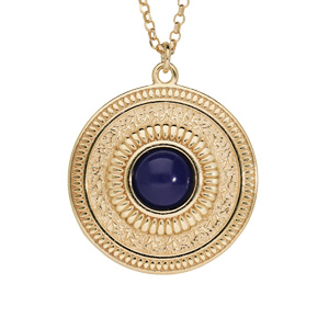 Collier en argent et dorure jaune avec Pendentif rond antique et pierre lapis lazuli vritable 42+3cm - Vue 1