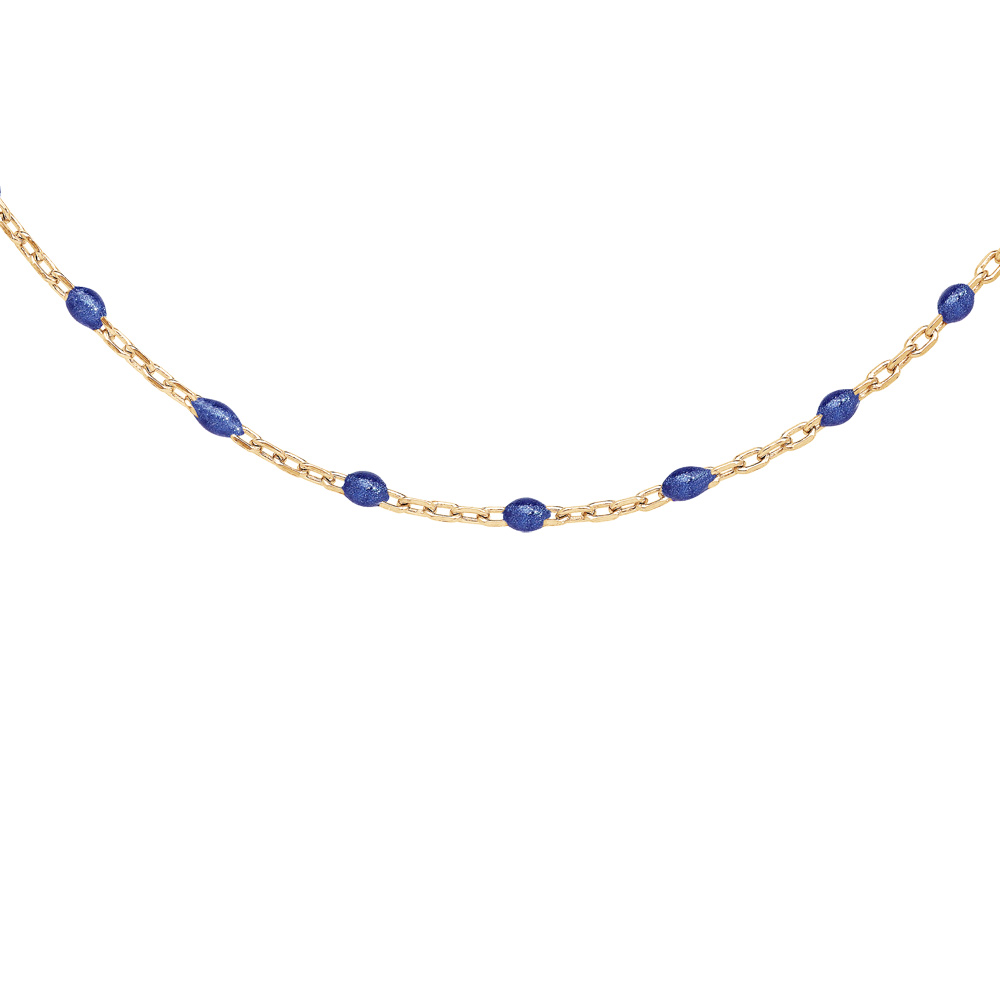 Collier en Argent et dorure jaune avec perles bleus fonc� 40+5cm - Vue 1